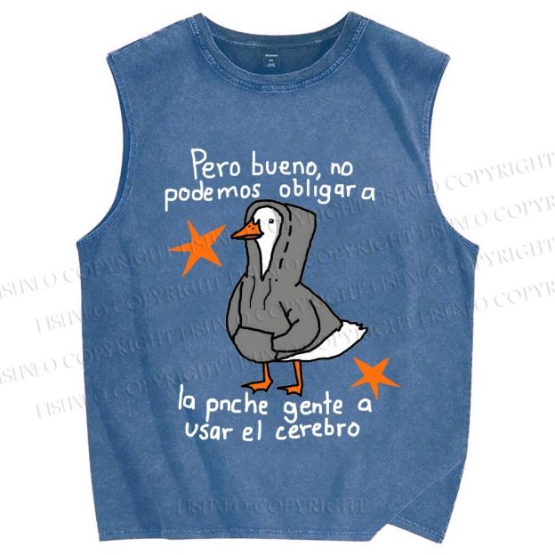 Unisex Slogan Chill Duck Printed Washed Tank Top