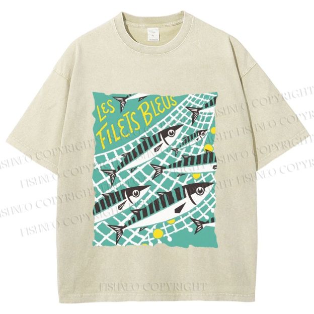 Unisex Sardine Fish in Net Printed Washed Tee