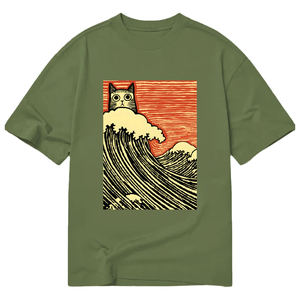 Charming Japanese Cat Art Cotton Casual T-shirt