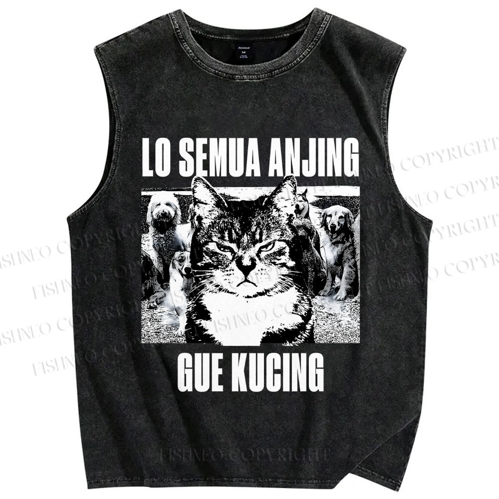Unisex Cat And Dogs Printed Washed Tank Top