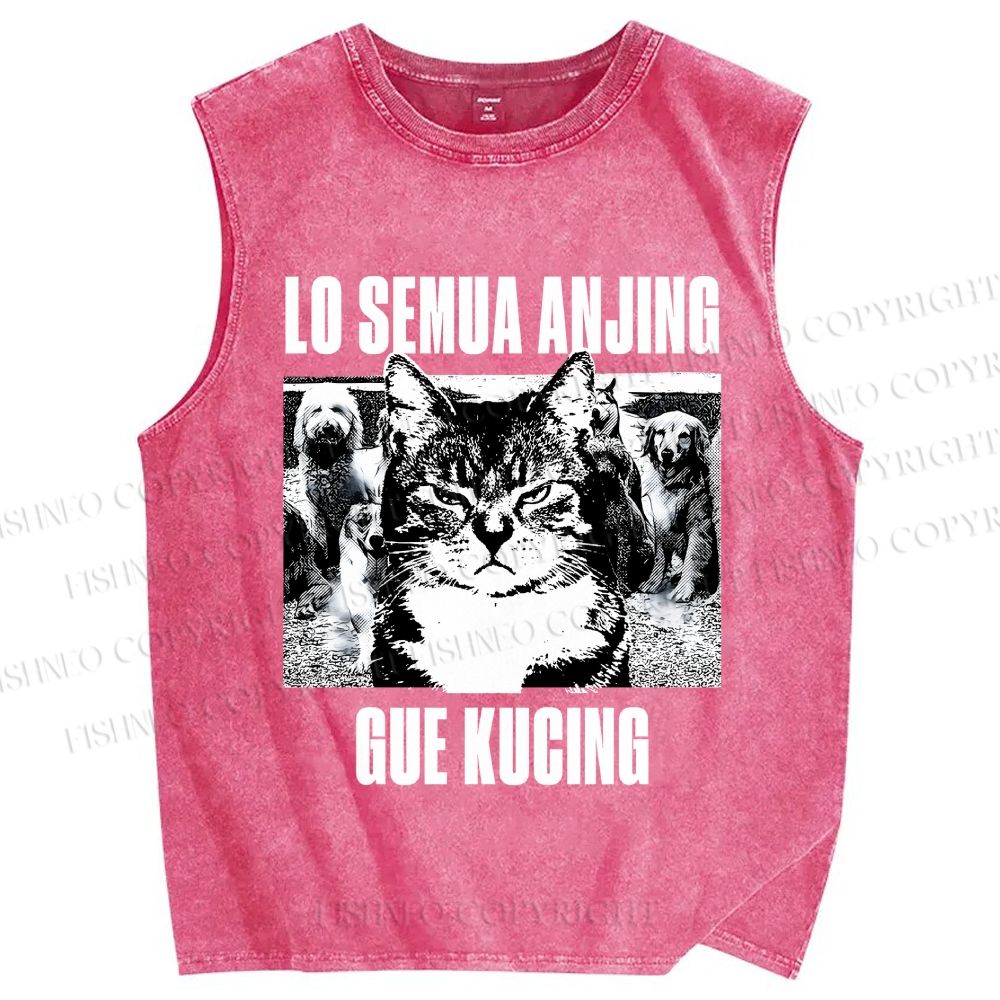 Unisex Cat And Dogs Printed Washed Tank Top