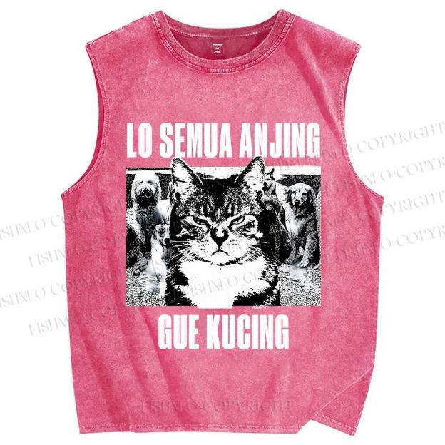 Unisex Cat And Dogs Printed Washed Tank Top