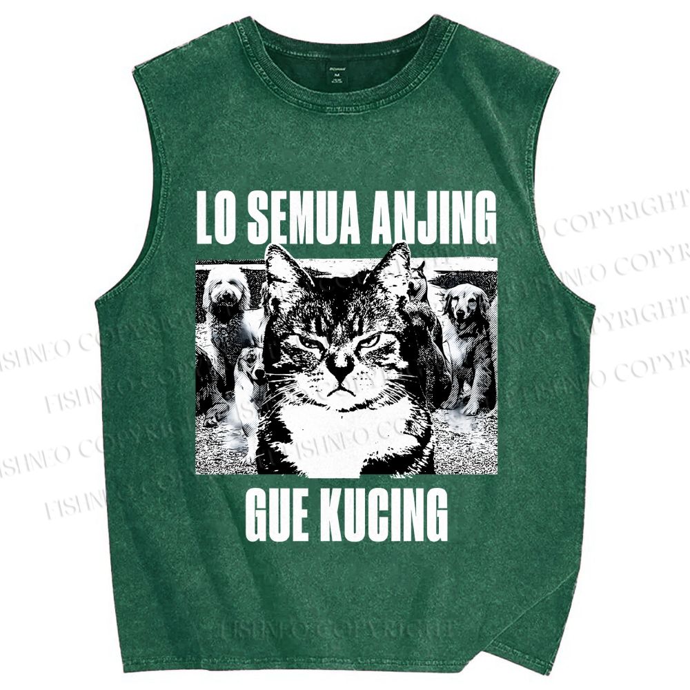 Unisex Cat And Dogs Printed Washed Tank Top