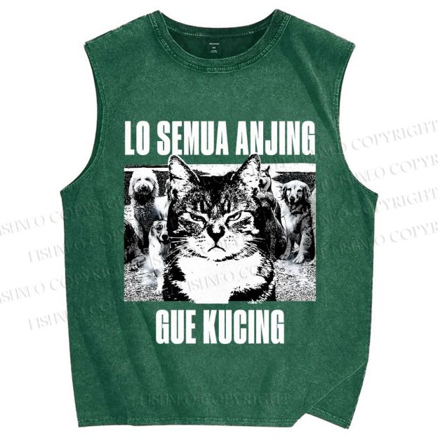 Unisex Cat And Dogs Printed Washed Tank Top