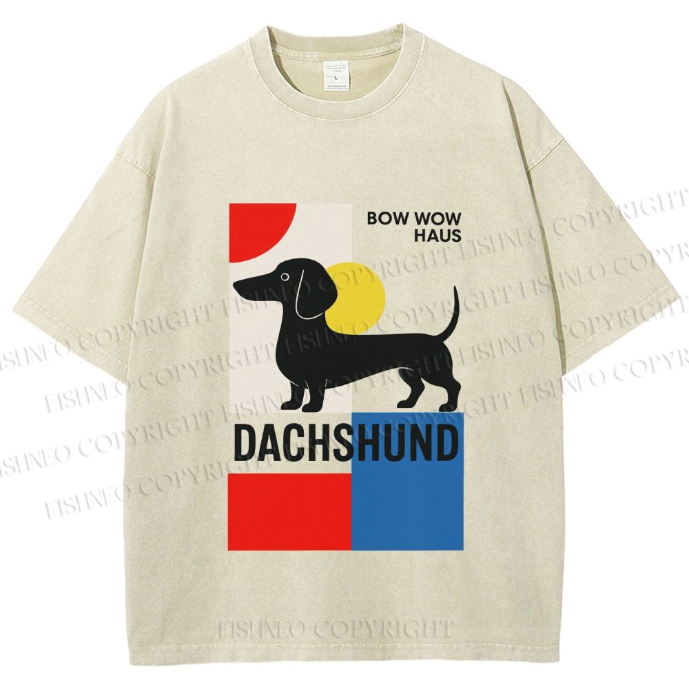 Unisex Bauhaus Dachshund Printed Washed Tee