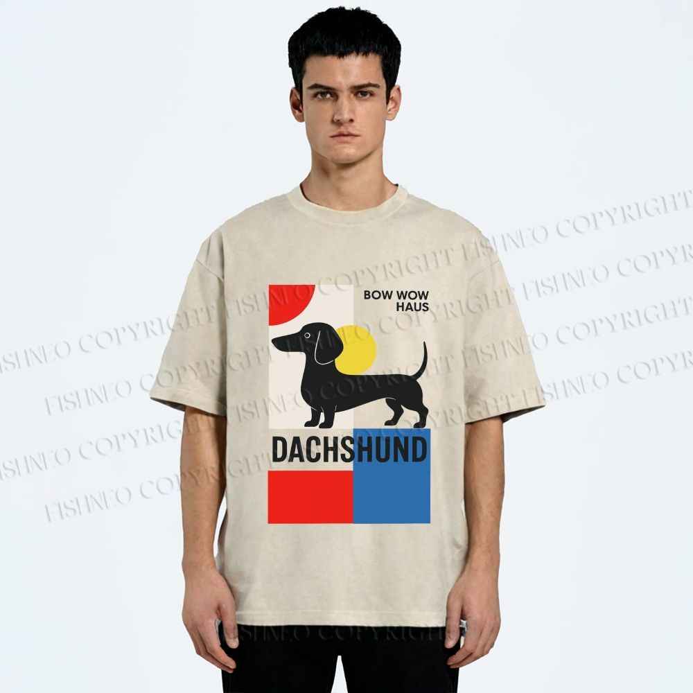 Unisex Bauhaus Dachshund Printed Washed Tee
