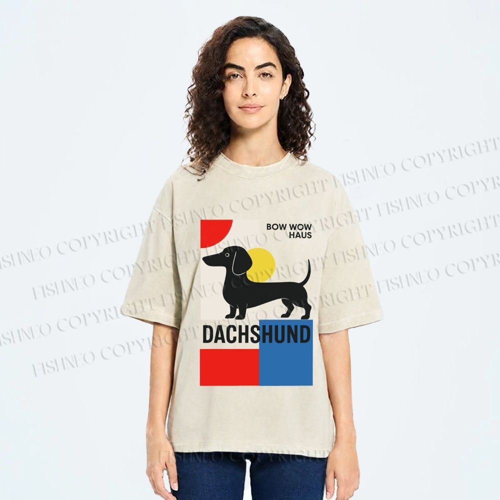 Unisex Bauhaus Dachshund Printed Washed Tee