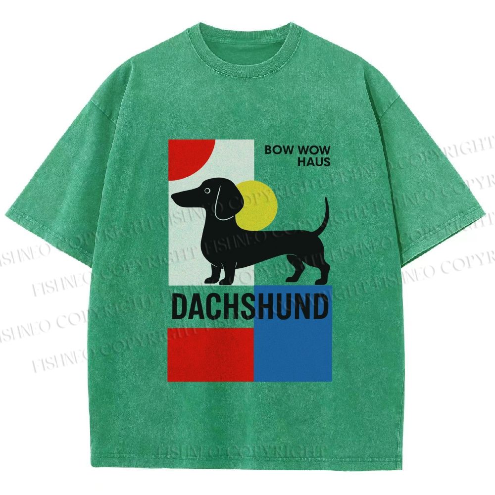 Unisex Bauhaus Dachshund Printed Washed Tee