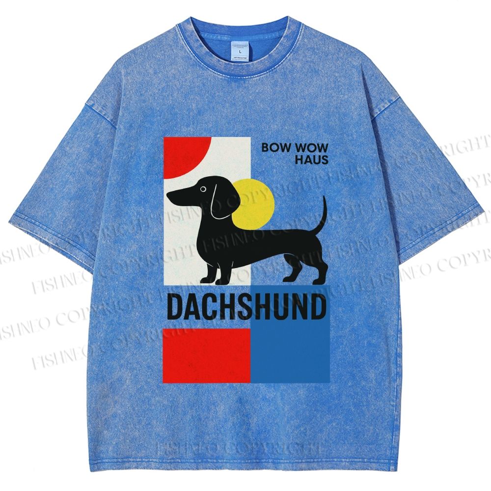 Unisex Bauhaus Dachshund Printed Washed Tee