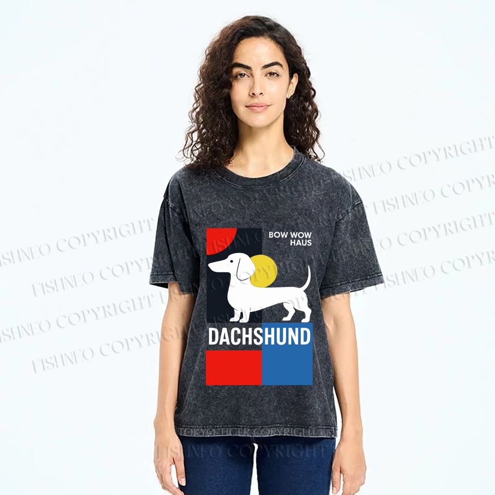 Unisex Bauhaus Dachshund Printed Washed Tee