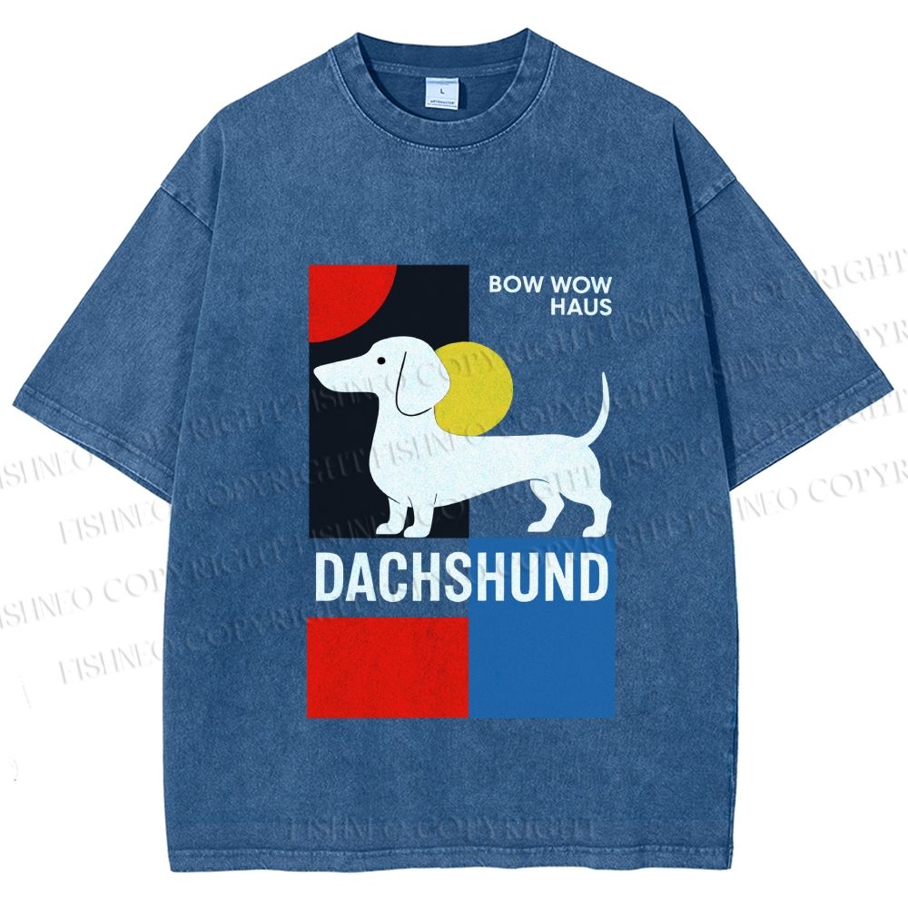 Unisex Bauhaus Dachshund Printed Washed Tee