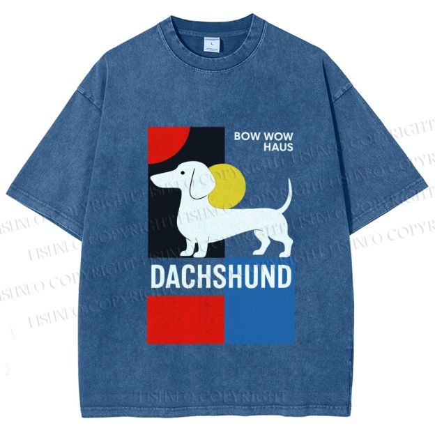 Unisex Bauhaus Dachshund Printed Washed Tee