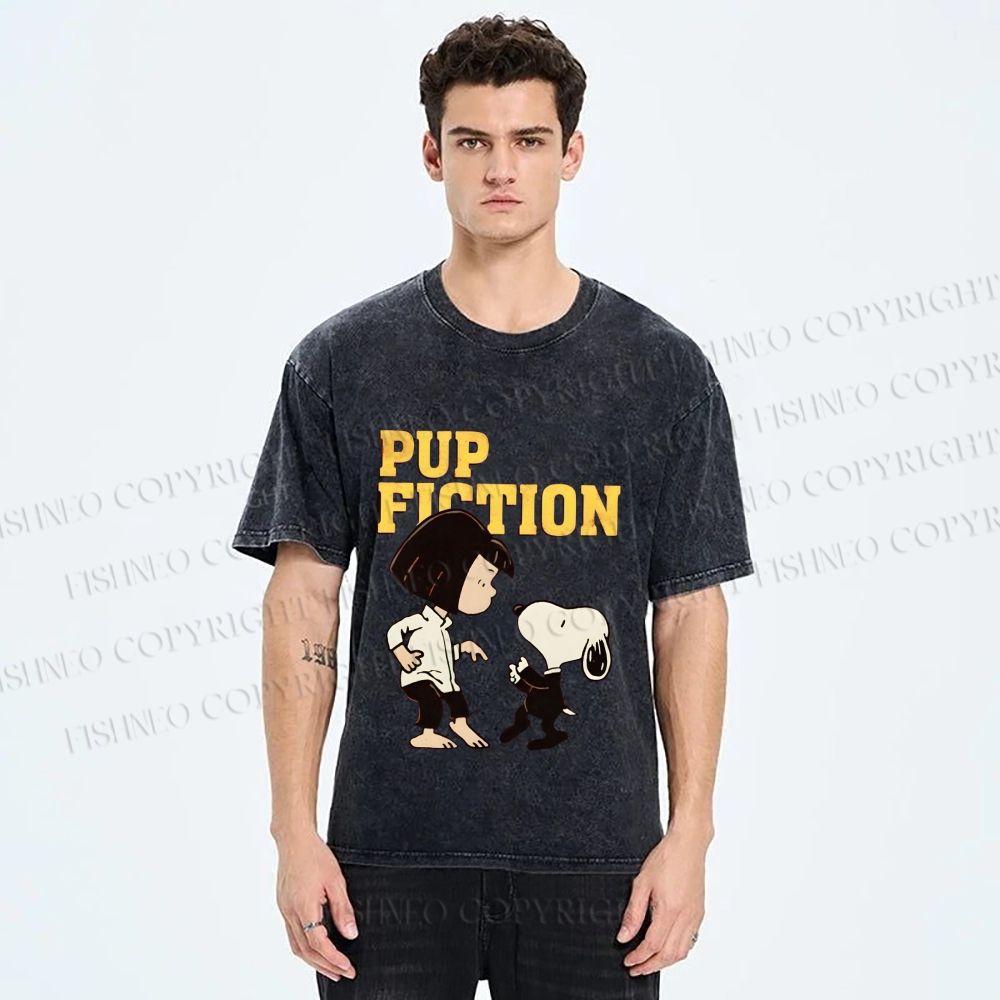 Unisex Pup Fiction Snoopy Printed Washed Tee