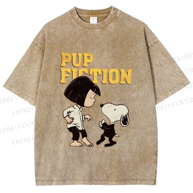 Unisex Pup Fiction Snoopy Printed Washed Tee