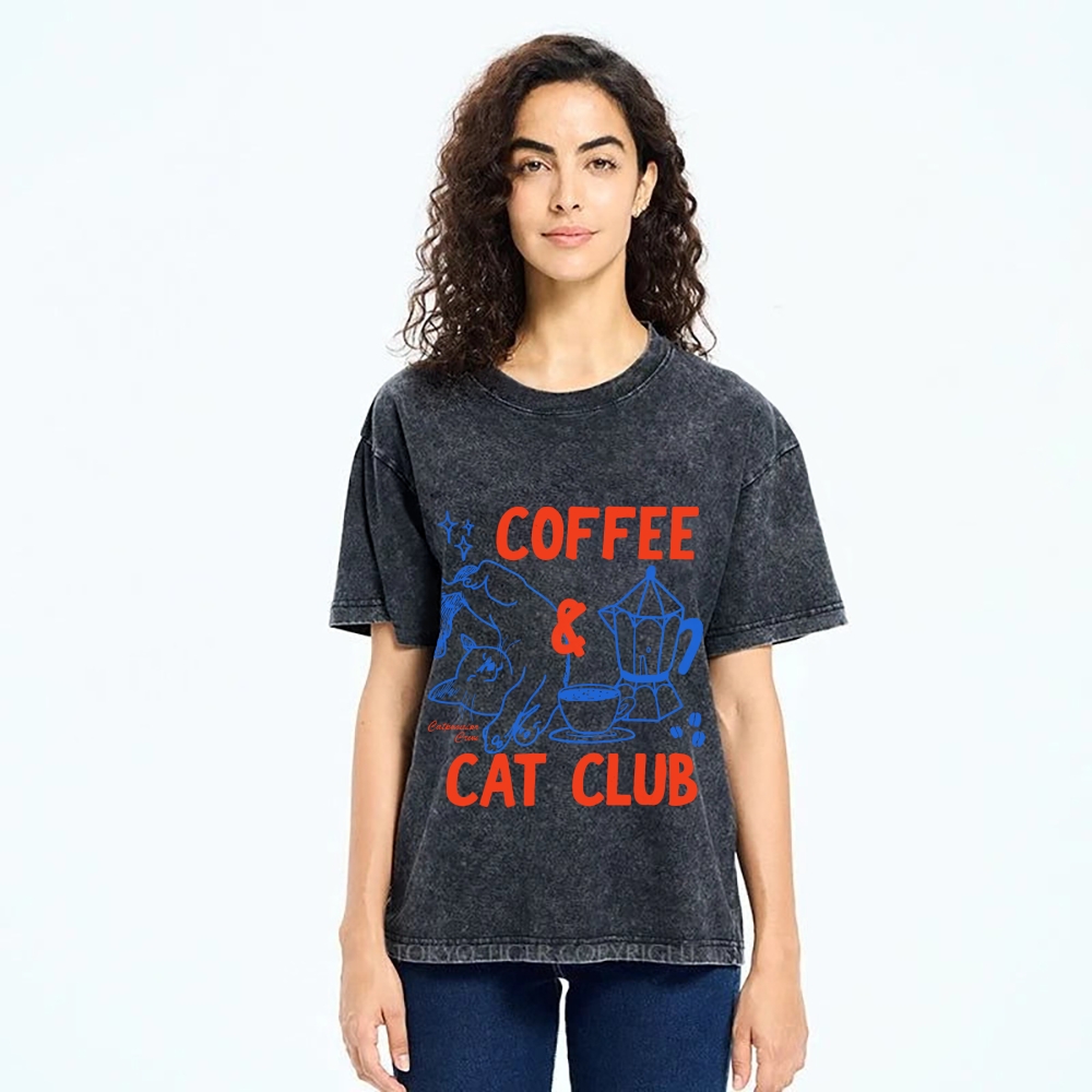 Coffee Cat Club Vintage Washed T-shirt
