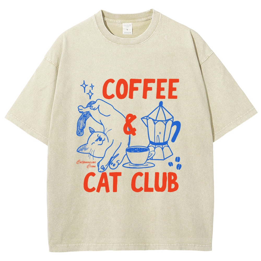 Coffee Cat Club Vintage Washed T-shirt
