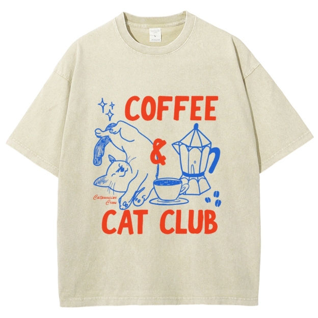 Coffee Cat Club Vintage Washed T-shirt