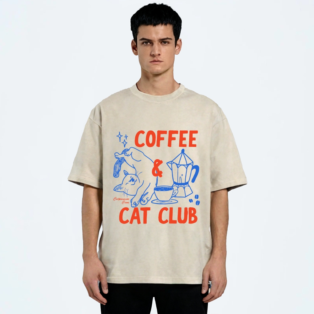 Coffee Cat Club Vintage Washed T-shirt