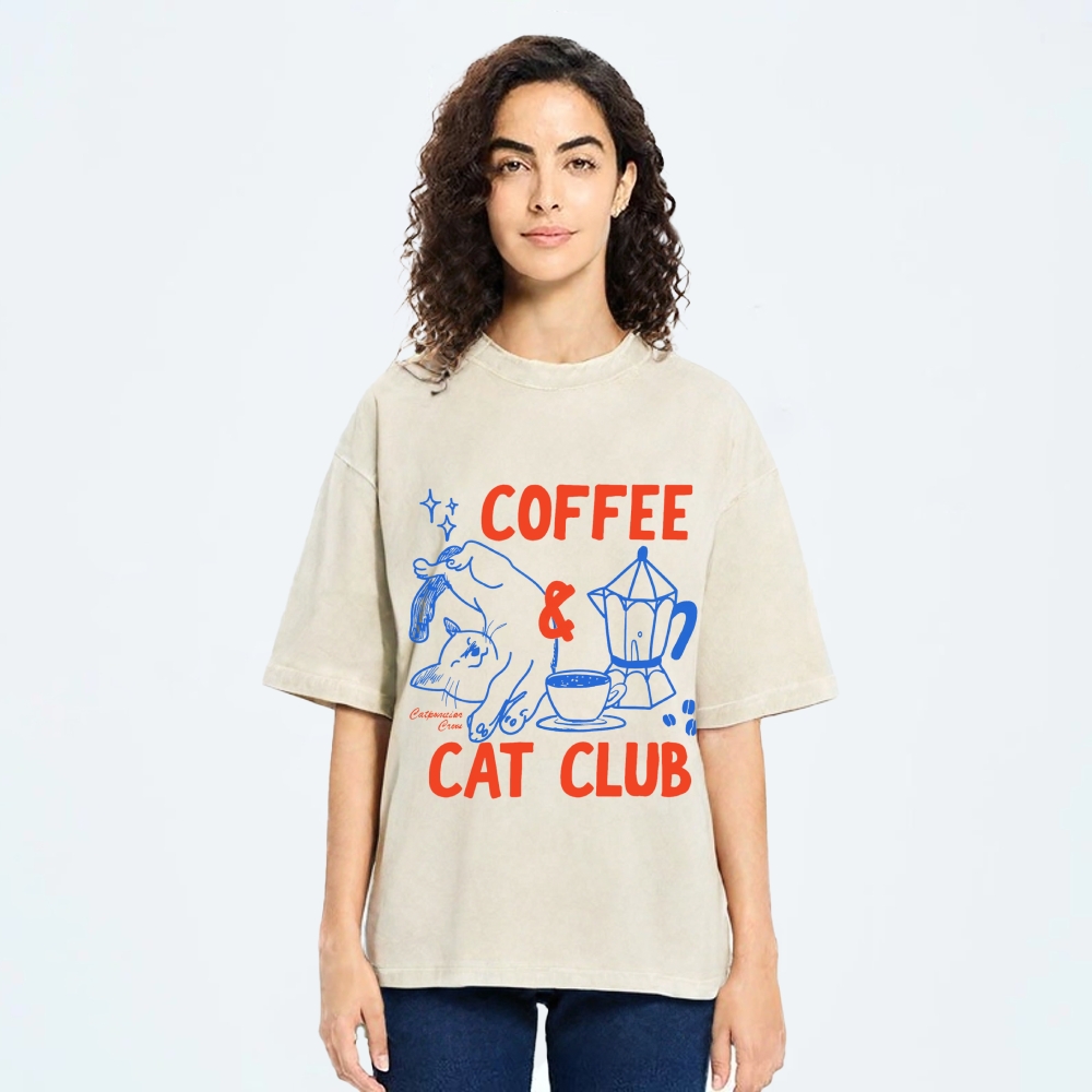 Coffee Cat Club Vintage Washed T-shirt