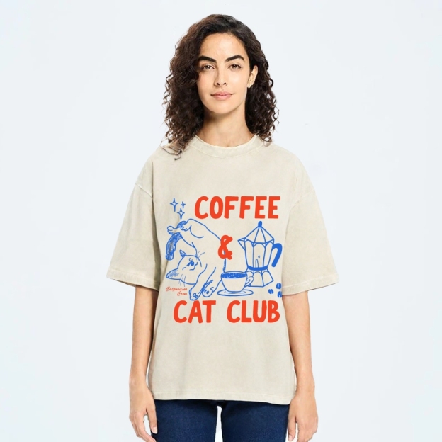 Coffee Cat Club Vintage Washed T-shirt