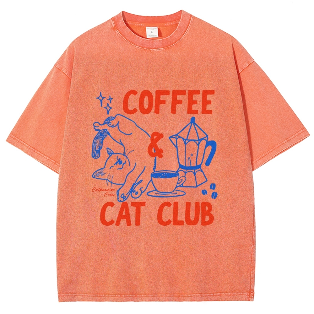 Coffee Cat Club Vintage Washed T-shirt
