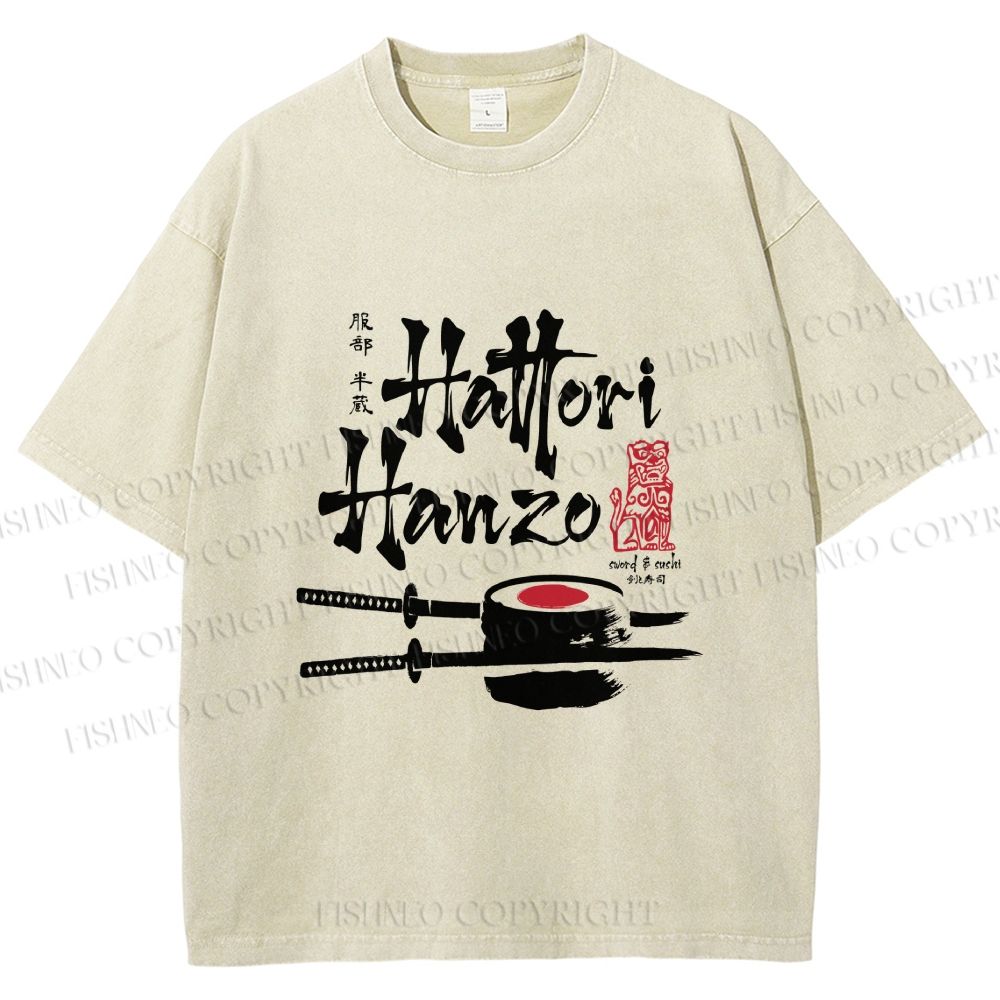 Unisex Hattori Hanzo Sushi Graffiti Printed Washed Tee