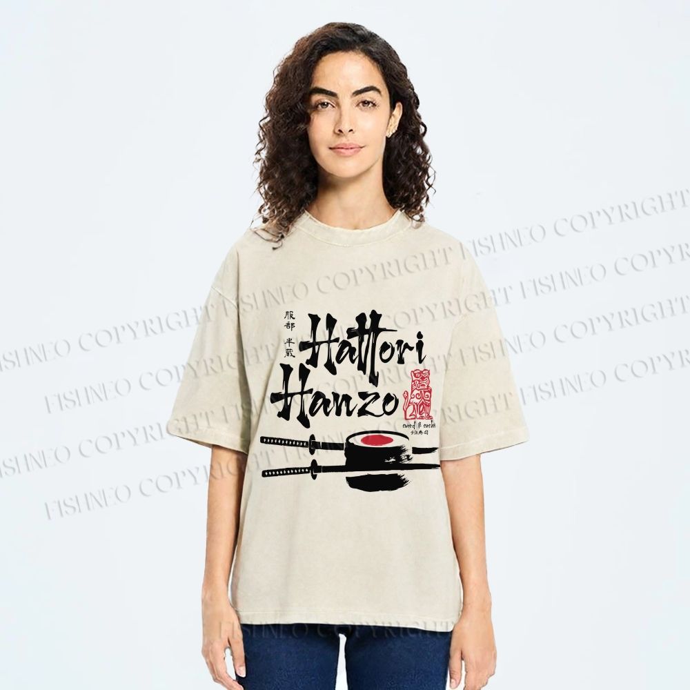 Unisex Hattori Hanzo Sushi Graffiti Printed Washed Tee