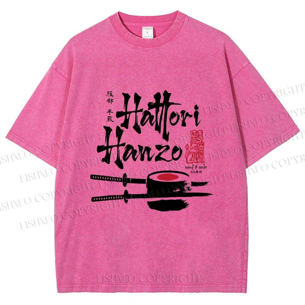 Unisex Hattori Hanzo Sushi Graffiti Printed Washed Tee