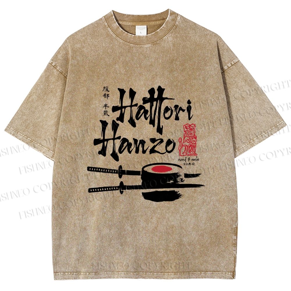 Unisex Hattori Hanzo Sushi Graffiti Printed Washed Tee