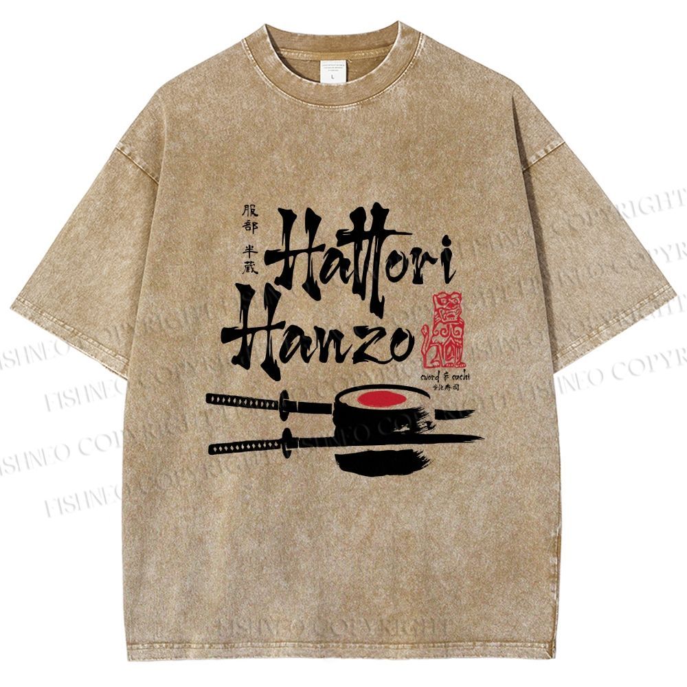 Unisex Hattori Hanzo Sushi Graffiti Printed Washed Tee