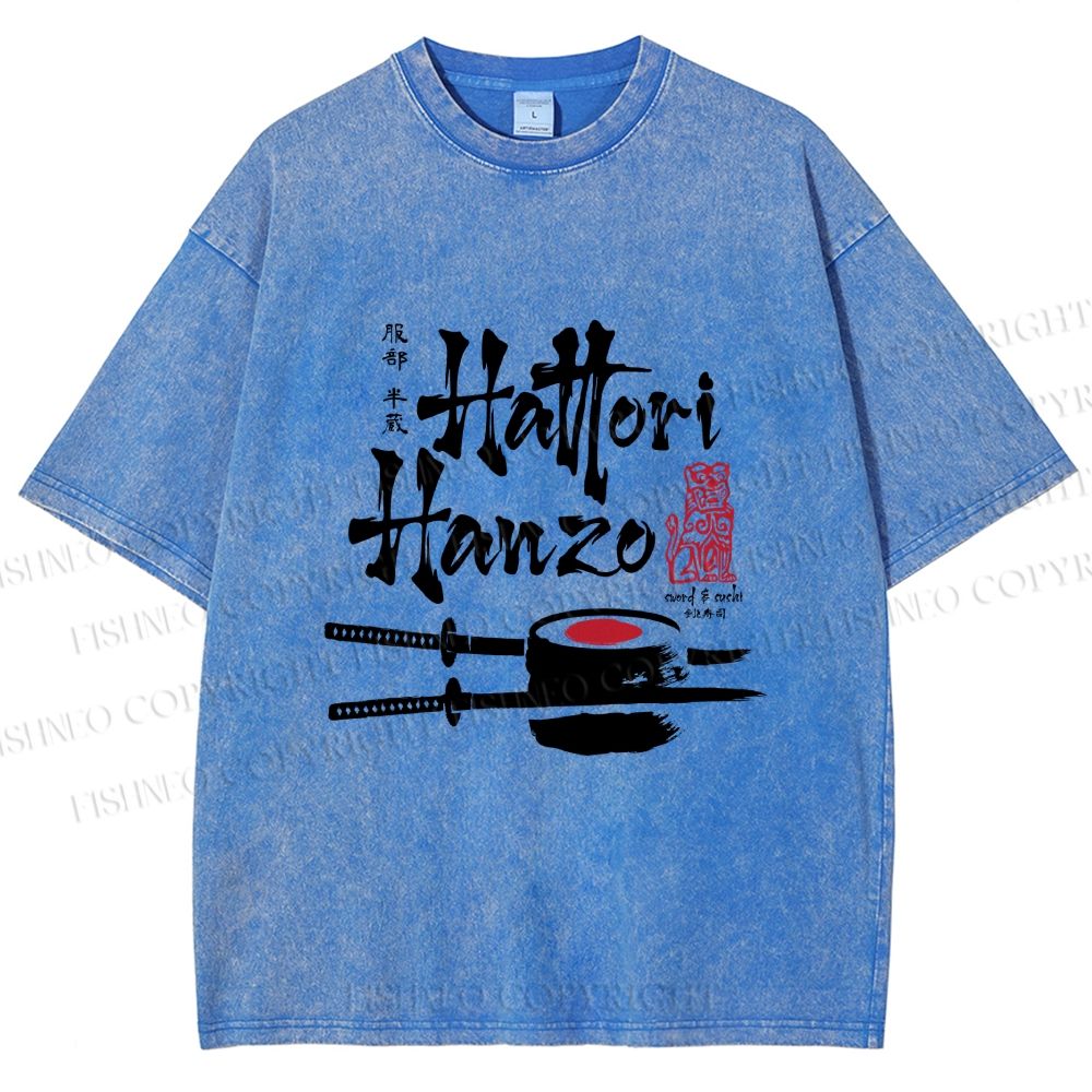 Unisex Hattori Hanzo Sushi Graffiti Printed Washed Tee