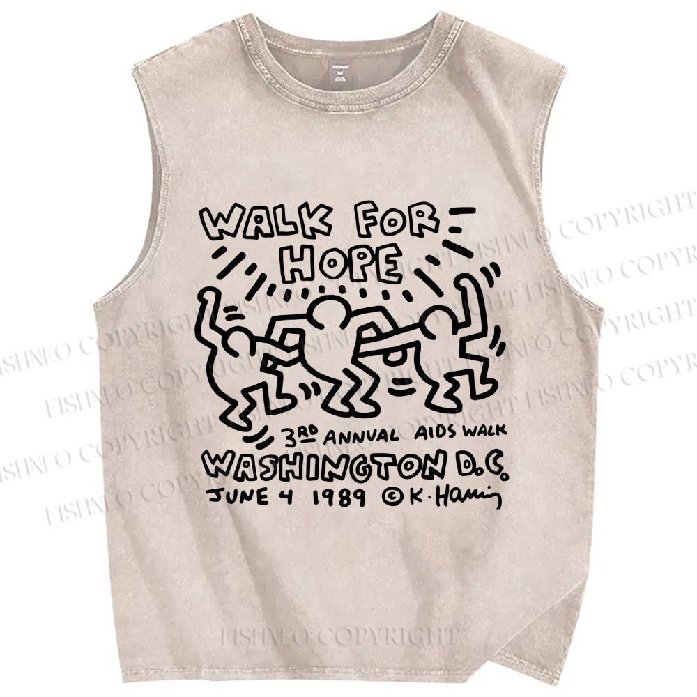 Unisex Keith Haring Walk For Hope Printed Washed Tank Top