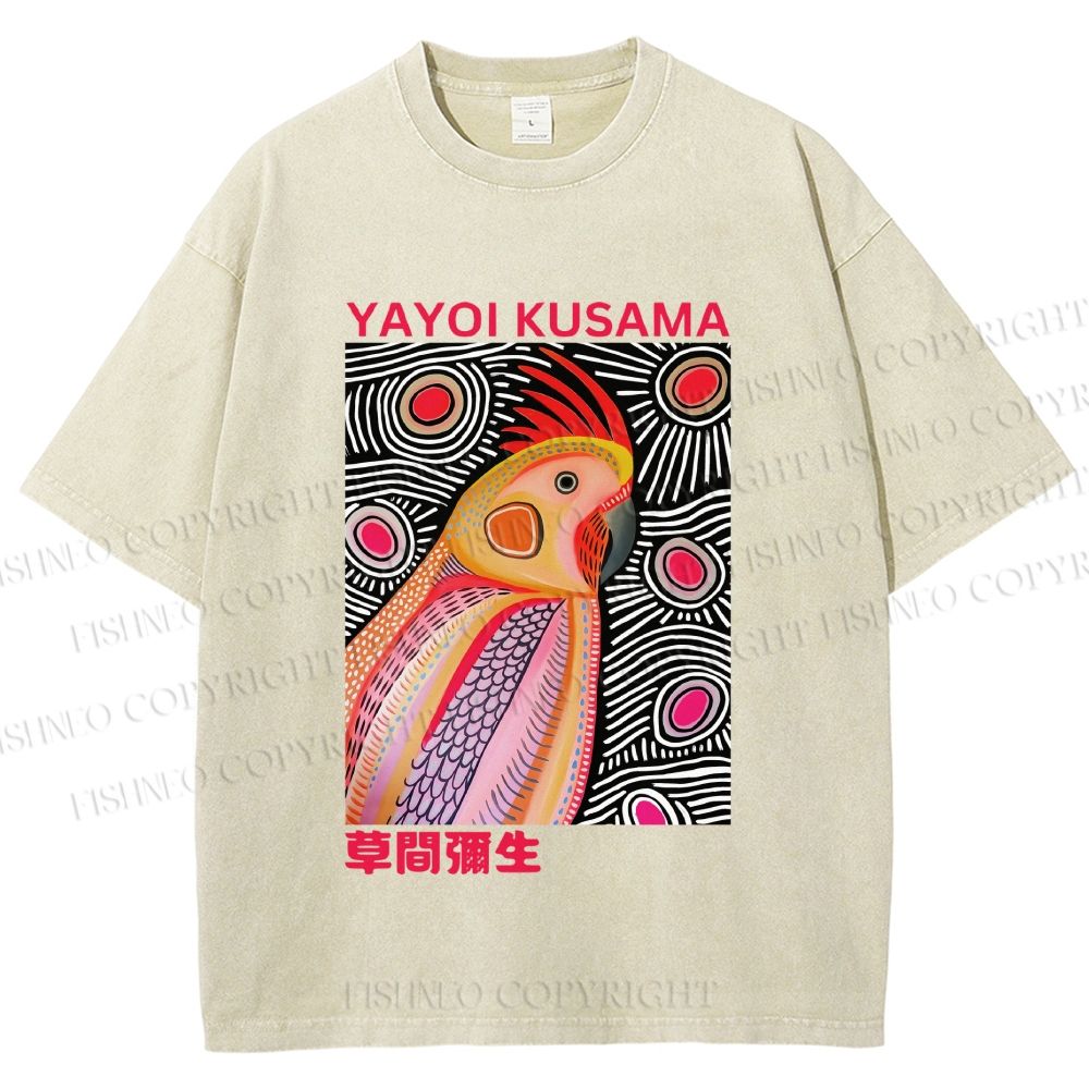 Unisex Yayoi Kusama Parrot Printed Washed Tee