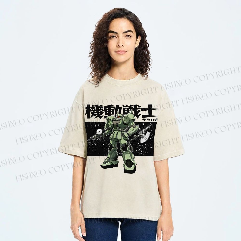 Unisex Gundam MS-06F Zaku II Printed Washed Tee – Fishneo