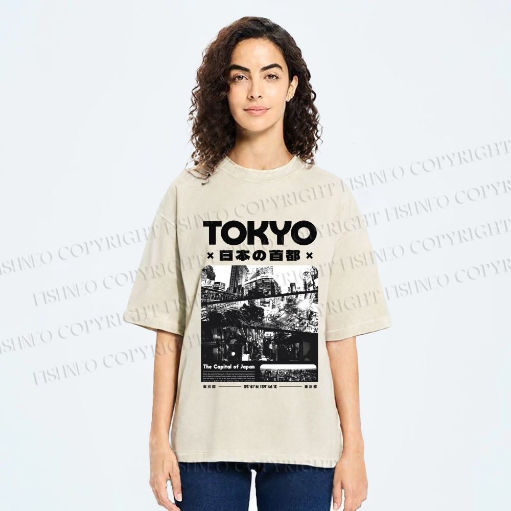Unisex Toykyo Japan Printed Washed Tee