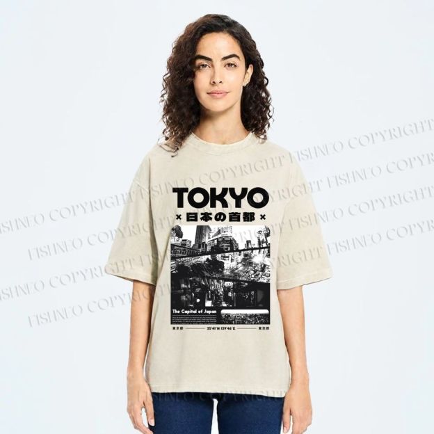 Unisex Toykyo Japan Printed Washed Tee