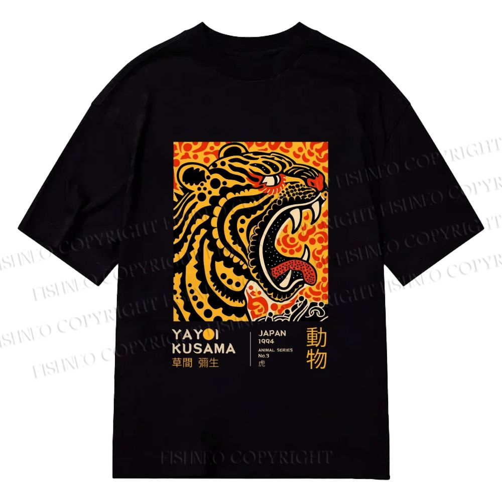 Unisex Classic Cotton Yayoi Kusama Polka Dot Tiger Art Printed T-shirt
