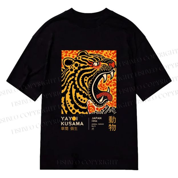 Unisex Classic Cotton Yayoi Kusama Polka Dot Tiger Art Printed T-shirt