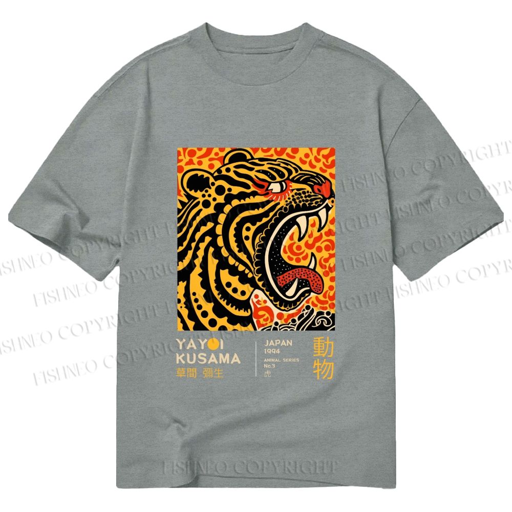 Unisex Classic Cotton Yayoi Kusama Polka Dot Tiger Art Printed T-shirt
