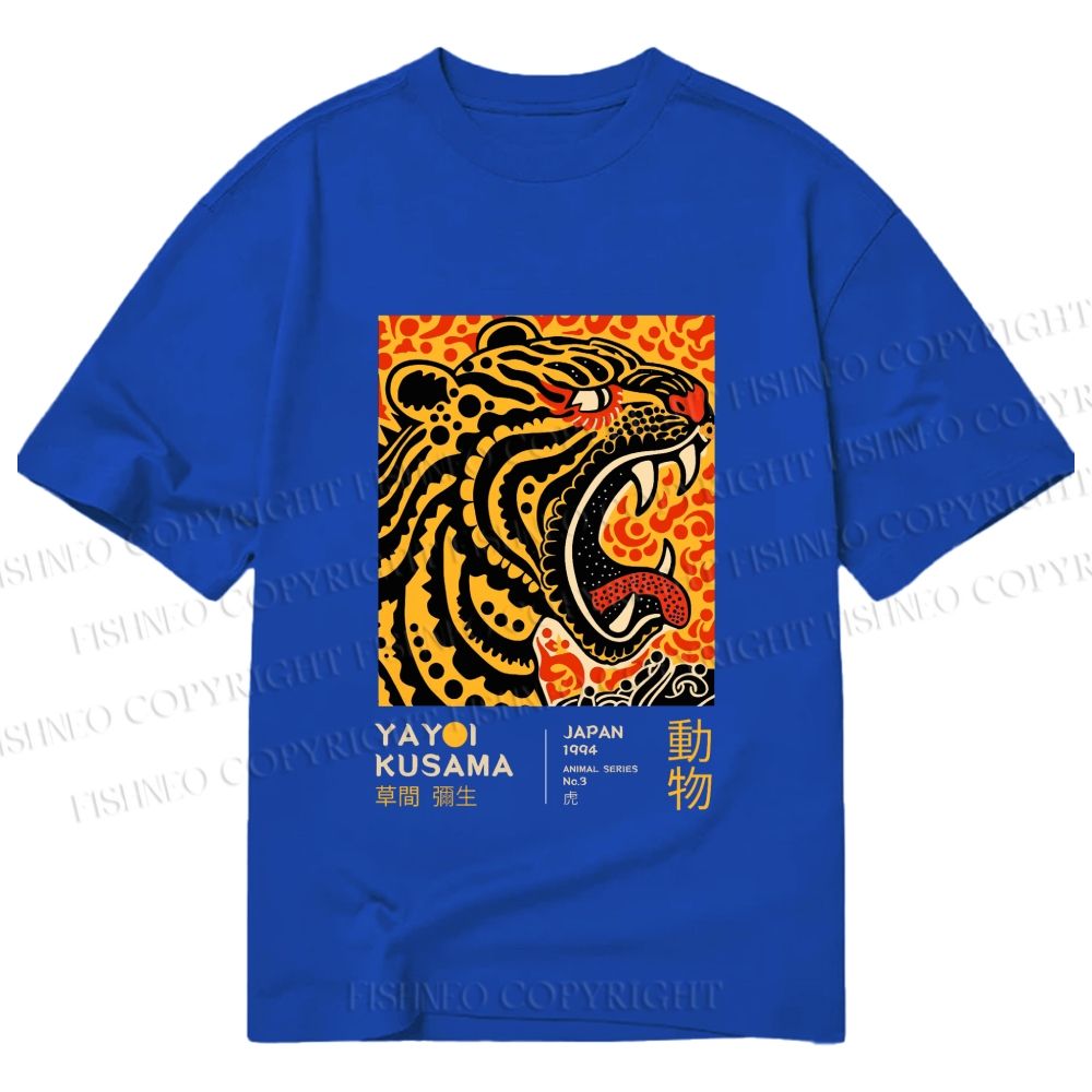 Unisex Classic Cotton Yayoi Kusama Polka Dot Tiger Art Printed T-shirt