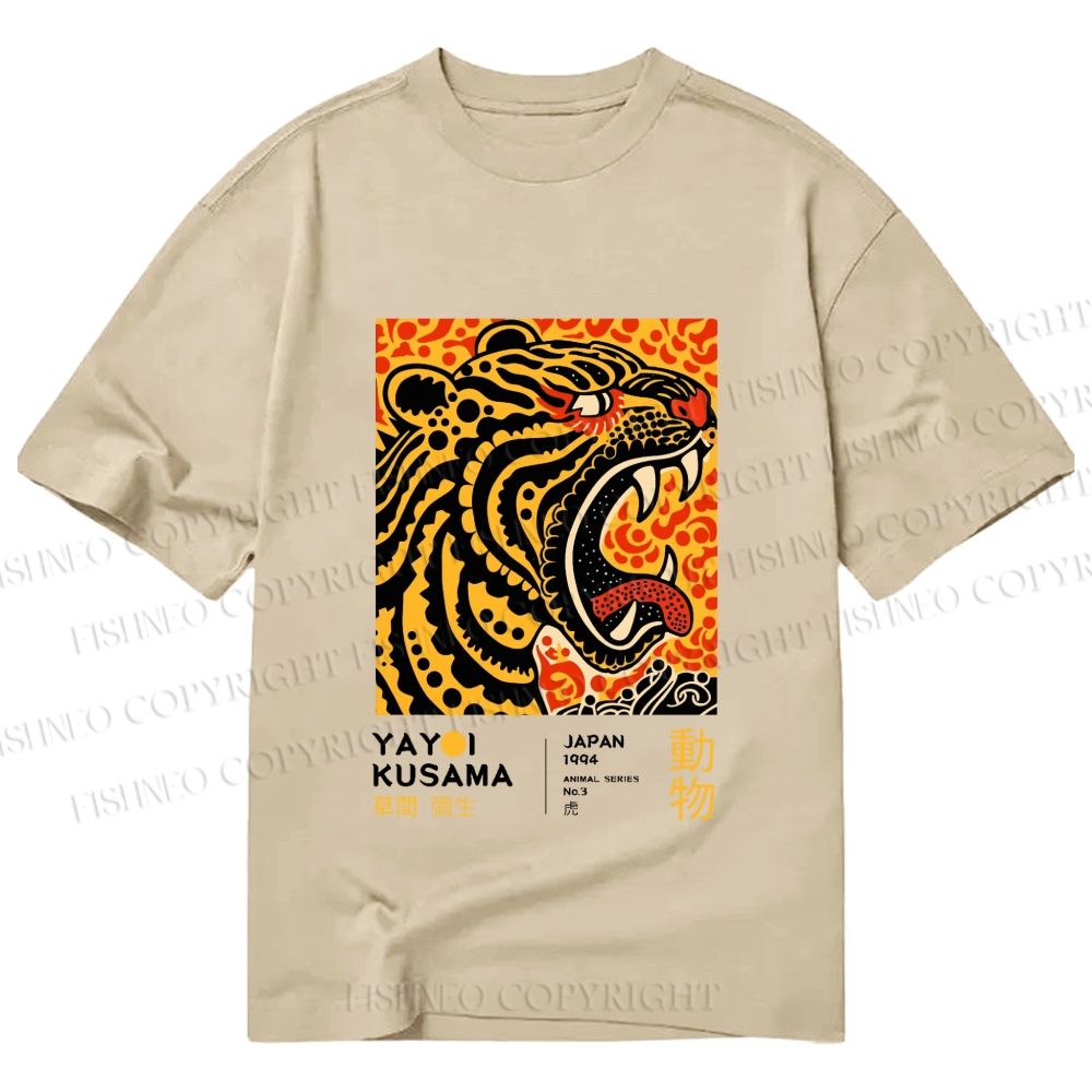 Unisex Classic Cotton Yayoi Kusama Polka Dot Tiger Art Printed T-shirt