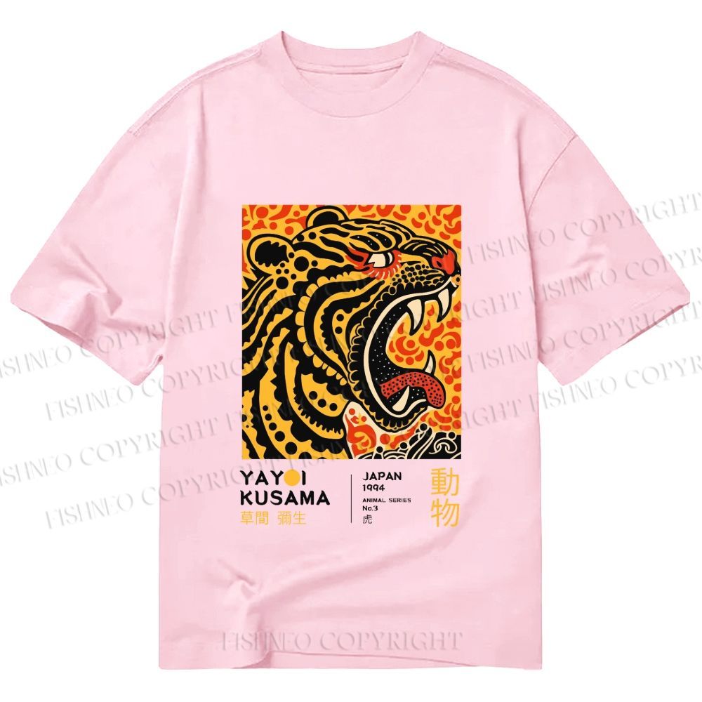Unisex Classic Cotton Yayoi Kusama Polka Dot Tiger Art Printed T-shirt