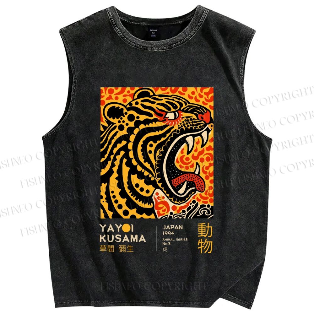 Unisex Yayoi Kusama Polka Dot Tiger Art Printed Washed Tank Top