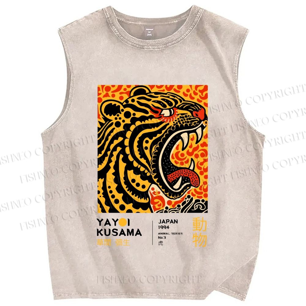 Unisex Yayoi Kusama Polka Dot Tiger Art Printed Washed Tank Top