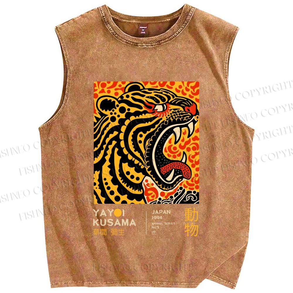 Unisex Yayoi Kusama Polka Dot Tiger Art Printed Washed Tank Top