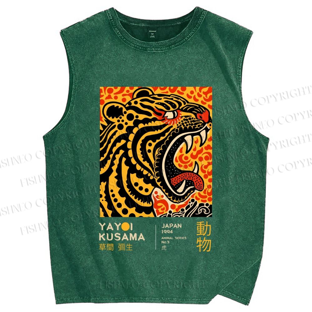 Unisex Yayoi Kusama Polka Dot Tiger Art Printed Washed Tank Top