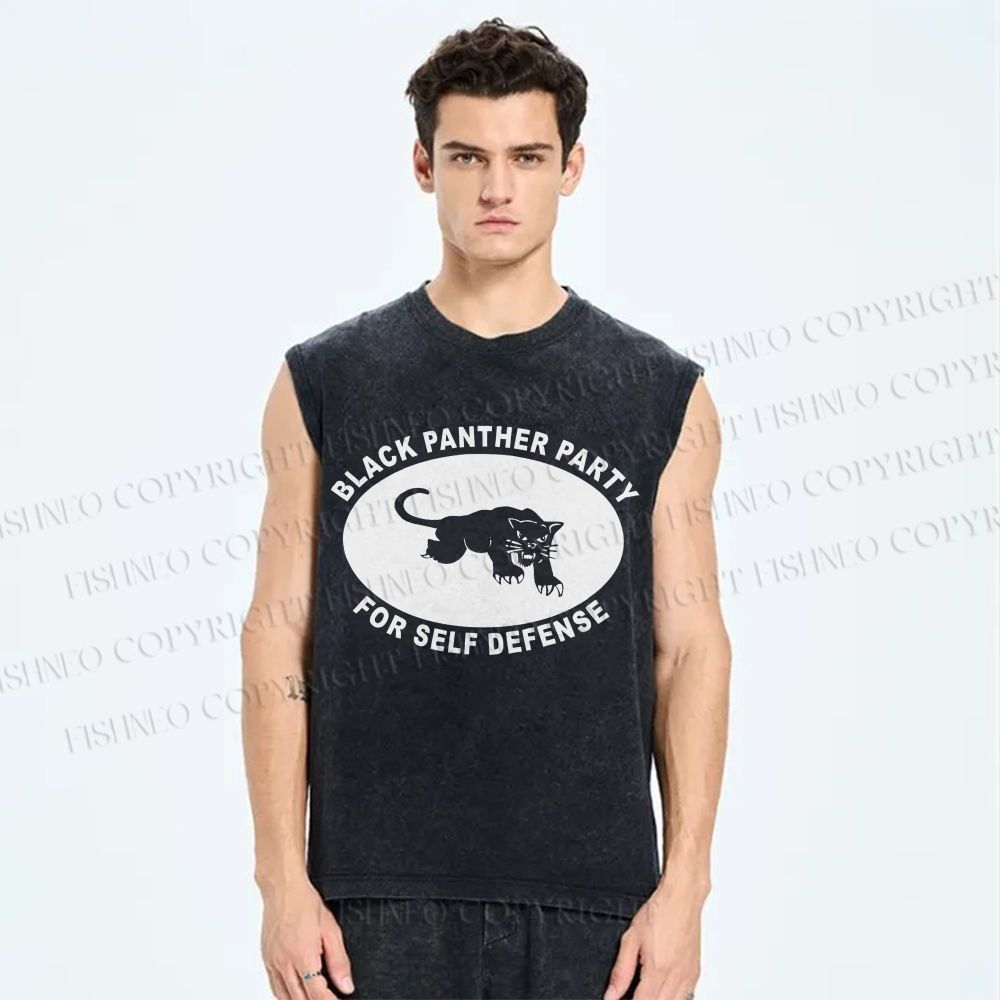 Unisex Black Panther Party Printed Washed Tank Top