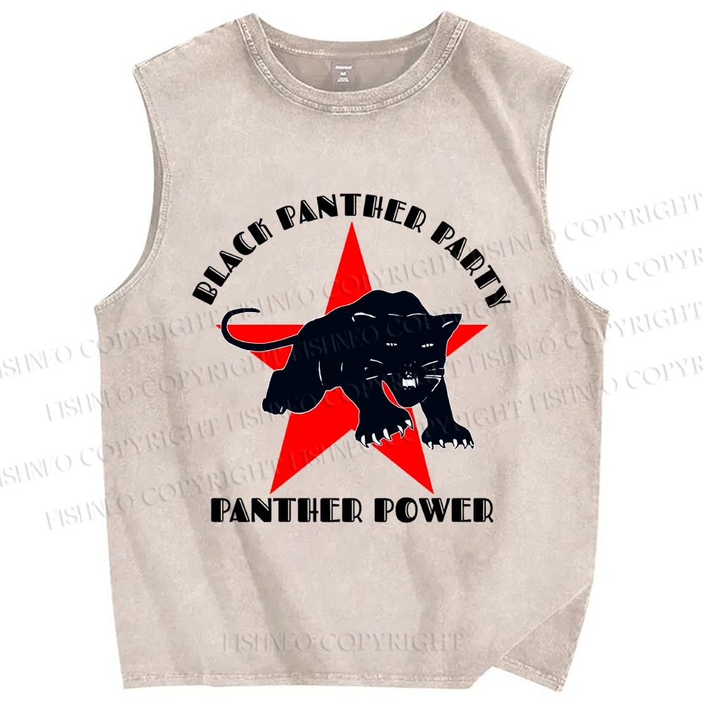 Unisex Black Panther Party Printed Washed Tank Top