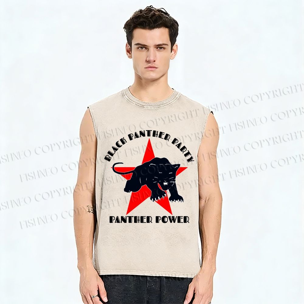 Unisex Black Panther Party Printed Washed Tank Top