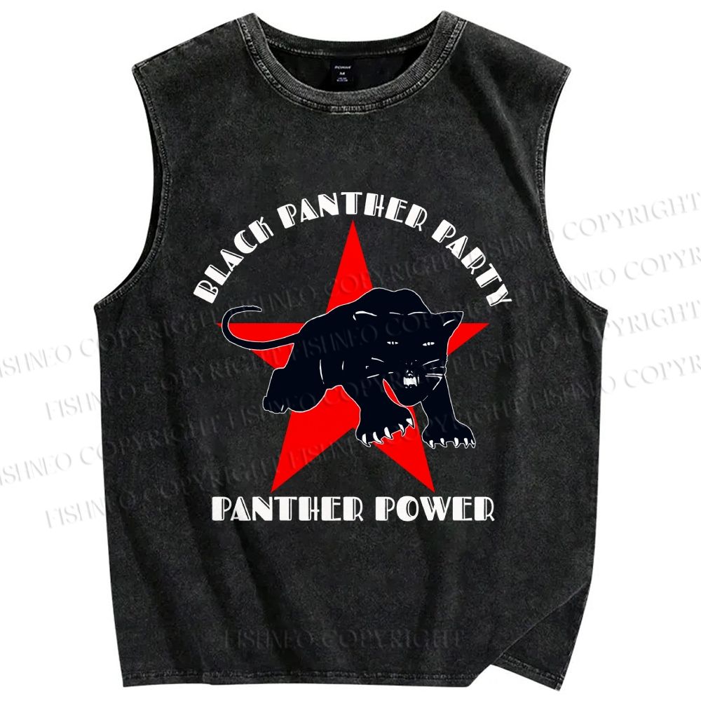 Unisex Black Panther Party Printed Washed Tank Top